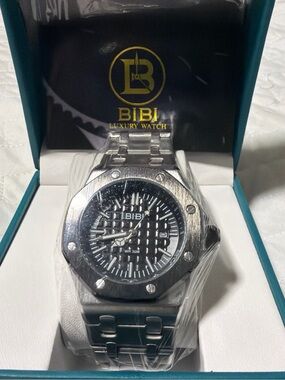 BiBi Silver Stainless Steel Watch with Black Dial